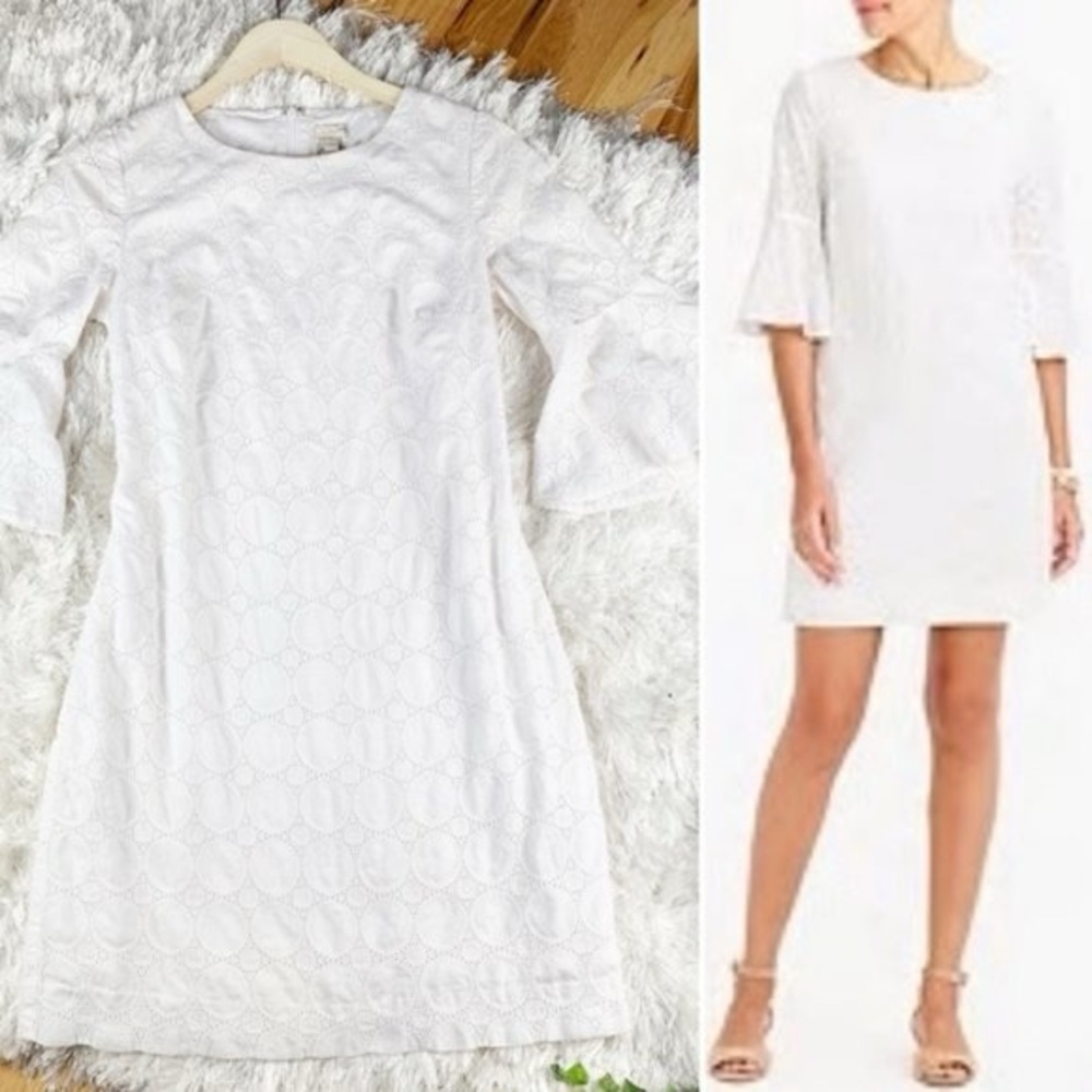 J.CREW— beautiful white eyelet bell sleeve dress